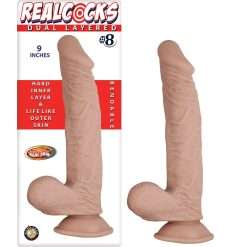 RealCocks Dual Layer Bendable Dildo 9 Inch Vanilla