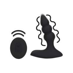 Beaded Vibrating Anal Plug with Remote Control Black