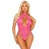 Leg Avenue Lace and Net Halter Teddy Pink