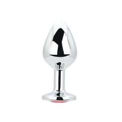 Toosh Silver Metal Butt Plug Medium Red Stone