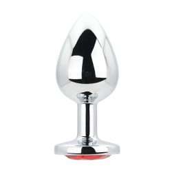Toosh Silver Metal Butt Plug Large Red Stone
