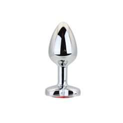 Toosh Heart Shaped Silver Butt Plug with Red Stone Small