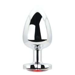 Toosh Heart Shaped Silver Butt Plug with Red Stone Large