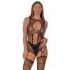 Lace by LJ Cut Out Lace Suspender Bodystocking Black