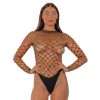 Lace by LJ Fence Net Long Sleeved Thong Bodysuit Black